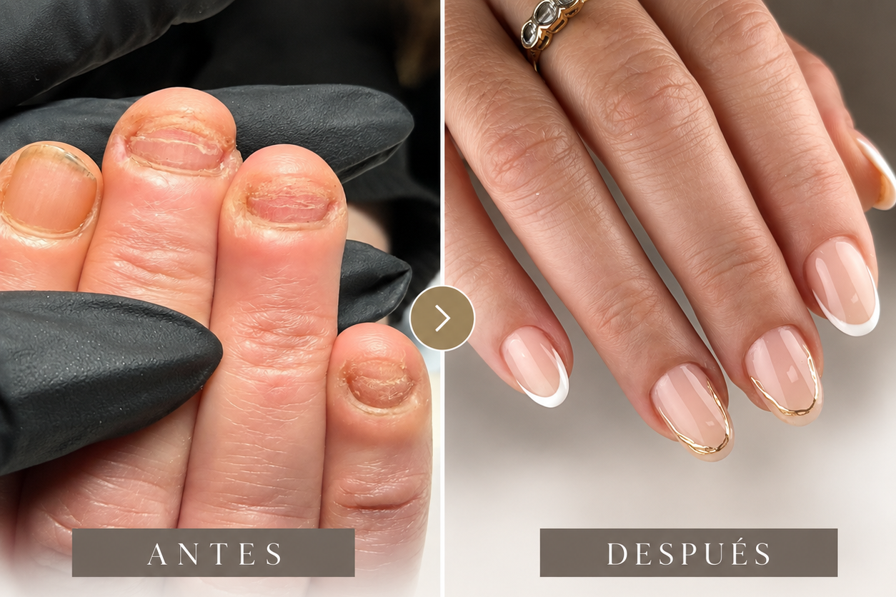 Recuperación de uñas mordidas — antes y después en MUSE Studio